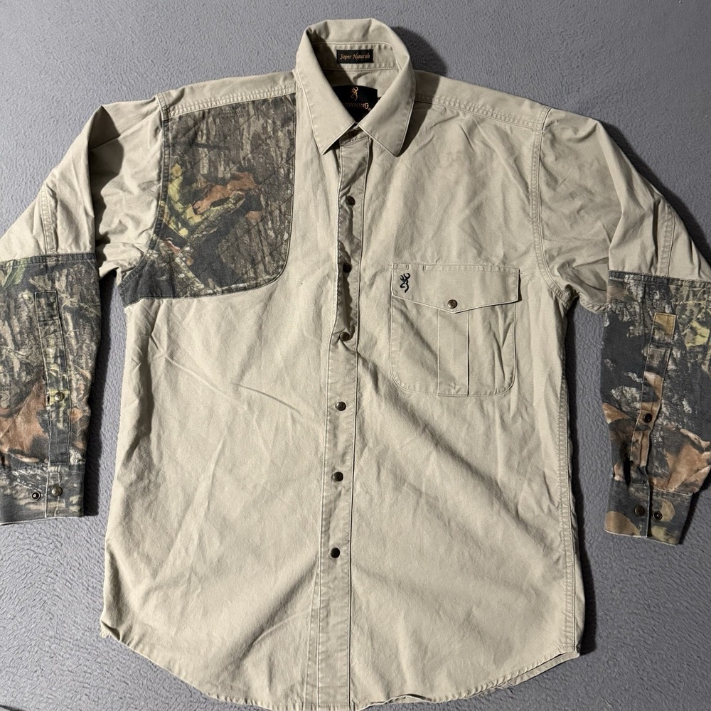 Vintage Browning Shirt Medium Camouflage Shooting Hunting Super Naturals Snaps‎